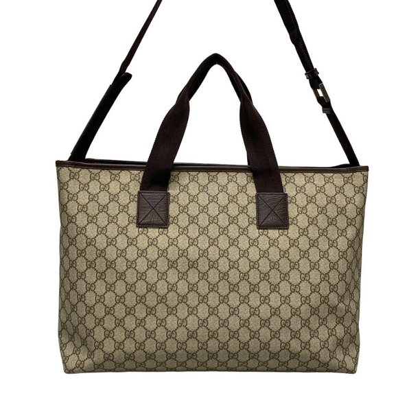Auth GUCCI GG Supreme 181082 Beige Dark Brown PVC Leather - Shoulder Bag - Picture 2 of 16